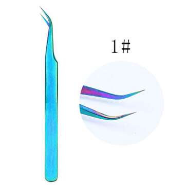 HERIS 4pcs Rainbow Stainless Steel Tweezers Kit Anti-Static Precision Tweezers Set For Eyelash Extension Facial Hair Eyebrows Nail Art