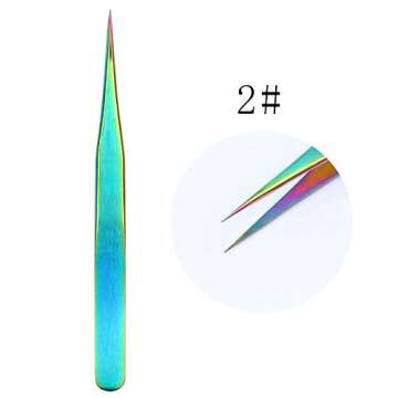 HERIS 4pcs Rainbow Stainless Steel Tweezers Kit Anti-Static Precision Tweezers Set For Eyelash Extension Facial Hair Eyebrows Nail Art