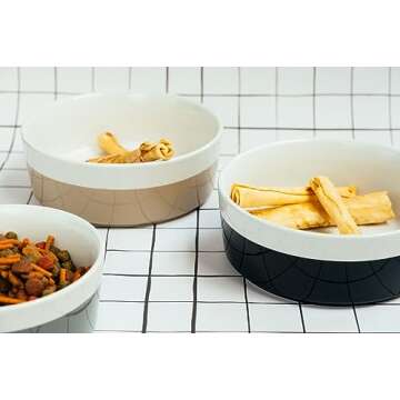 Waggo Dipper Ceramic Dog Bowl for Small and Large Breeds - Heavyweight and Durable Pet Food and Water Dish Crock, Dishwasher Safe, Modern (Vintage Grey, Medium)