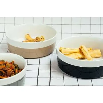 Waggo Dipper Ceramic Dog Bowl for Small and Large Breeds - Heavyweight and Durable Pet Food and Water Dish Crock, Dishwasher Safe, Modern (Vintage Grey, Medium)