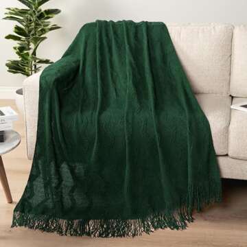 PAVILIA Emerald Green Knit Throw Blanket for Couch Bed, Soft Knitted Farmhouse Sofa Throw for Living...