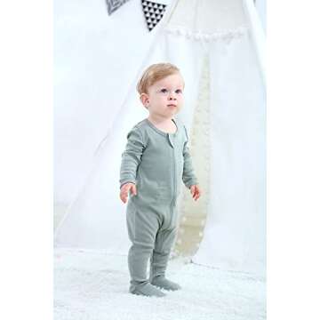 O2 BABY Baby Boys Girls Organic Cotton Zip Front Sleeper Pajamas, Footed Sleep 'n Play（0-3 Months,...