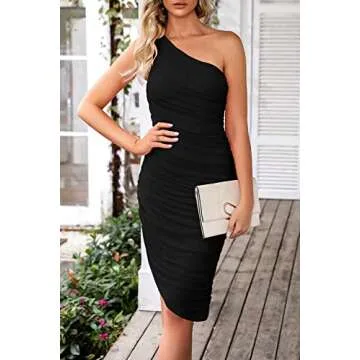 PRETTYGARDEN Women's Ruched Bodycon Dress 2024 Summer One Shoulder Sleeveless Party Cocktail Pencil ...