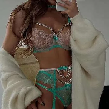 HHX Women Lingerie Sexy Teddy One-Piece Lace Babydoll Fishnet BabyDoll Bodysuit Nightie (S, Q00829J) Green