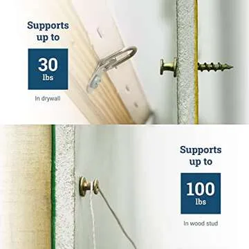 Bear Claw Screw Hanger Gold - 30lb Picture Hooks - 4-in-1 Picture Hanging Screws for D-Rings, Sawtooth, Wire and Keyholes - Mounts in Drywall and Wood Studs 30 Pack