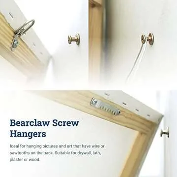 Bear Claw Screw Hanger Gold - 30lb Picture Hooks - 4-in-1 Picture Hanging Screws for D-Rings, Sawtooth, Wire and Keyholes - Mounts in Drywall and Wood Studs 30 Pack