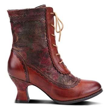 Spring Step L’Artiste Bewitch-Floral Booties for Women - Ankle Boots with Lace-Up and Zipper Closure - Comforble Boot for Women - Brown Multi EU 41 / US 9.5-10