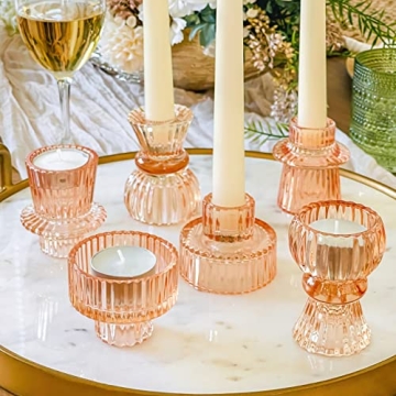 Elegant Ribbed Rose Gold Candle Holders Set of 6