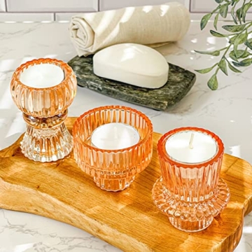 Elegant Ribbed Rose Gold Candle Holders Set of 6