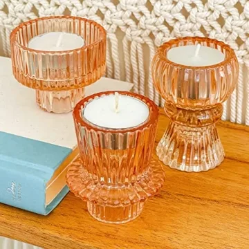 Elegant Ribbed Rose Gold Candle Holders Set of 6