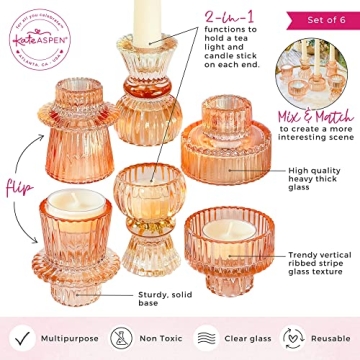 Elegant Ribbed Rose Gold Candle Holders Set of 6