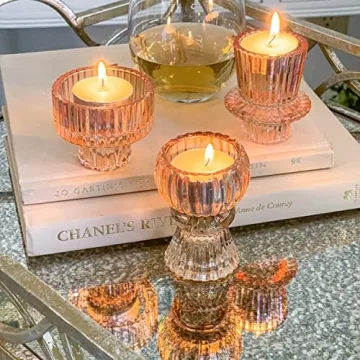 Elegant Ribbed Rose Gold Candle Holders Set of 6