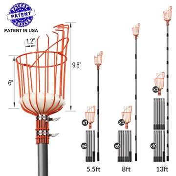 Walensee 8FT Fruit Picker, Adjustable Fruits Picker Tool with Lightweight Stainless Steel Pole and B...