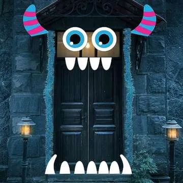 Joy Bang Trunk or Treat Car Decorations Kit, Trunk or Treat Decoartions for SUV, Monster Halloween Car Decorations Decor, Cute with Blue Tinsel Garland Decor and Large Eyes Fangs