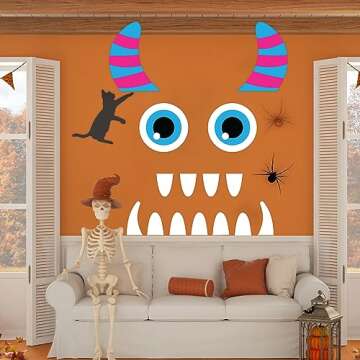 Joy Bang Trunk or Treat Car Decorations Kit, Trunk or Treat Decoartions for SUV, Monster Halloween Car Decorations Decor, Cute with Blue Tinsel Garland Decor and Large Eyes Fangs