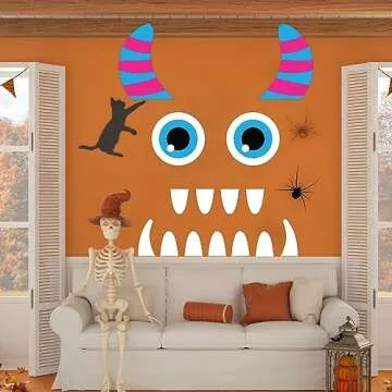 Joy Bang Trunk or Treat Car Decorations Kit, Trunk or Treat Decoartions for SUV, Monster Halloween Car Decorations Decor, Cute with Blue Tinsel Garland Decor and Large Eyes Fangs