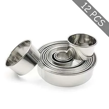 RIHAI Stainless Steel Round Cookie Cutter Set, 12 Circular Biscuit Cutters Round Donut Ring Molds for Baking 1.2 Inch Height