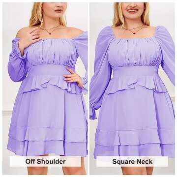 Byinns Women's Plus Size Square Neck Ruffle Dress - Elegant Long Sleeve Cocktail Dress