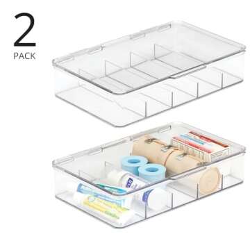 mDesign Divided First Aid Storage Box Kit - Clear, 2 Pack
