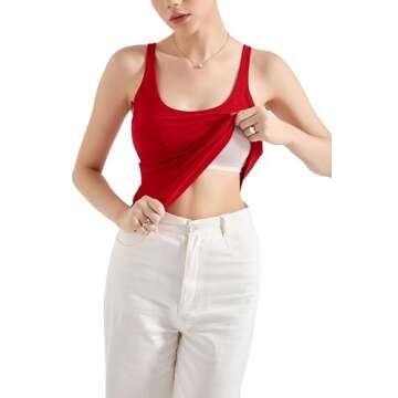 SUUKSESS Women Padded Cotton Ribbed Tank Tops Summer Going Out Basic Scoop Neck Cami Tops Sleeveless Casual Shirts (Red, S)