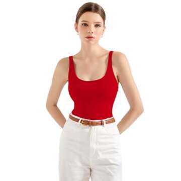 SUUKSESS Women Padded Cotton Ribbed Tank Tops Summer Going Out Basic Scoop Neck Cami Tops Sleeveless Casual Shirts (Red, S)