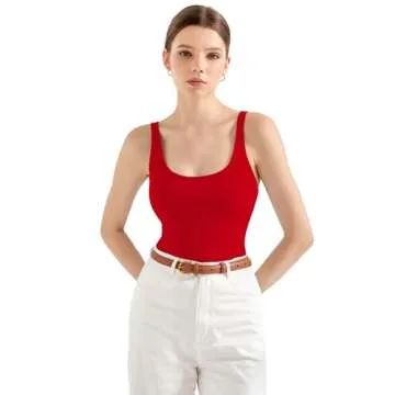 SUUKSESS Women Padded Cotton Ribbed Tank Tops Summer Going Out Basic Scoop Neck Cami Tops Sleeveless Casual Shirts (Red, S)
