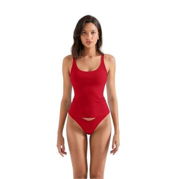 SUUKSESS Women Padded Cotton Ribbed Tank Tops Summer Going Out Basic Scoop Neck Cami Tops Sleeveless Casual Shirts (Red, S)