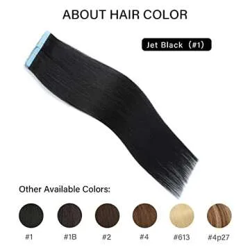 Tape in Hair Extensions Human Hair 100% Real Remy Human Hair 50g 20pcs/Set Brazilian Virgin Hair Straight Seamless Invisible Skin Weft Extensions (18 Inch,#1Jet Black)