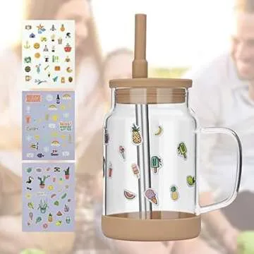 Tronco 22 oz Glass Tumbler with Handle,Glass Water Bottles with Silicone Lid and Straw,Iced Coffee Cup Reusable, Iced Coffee,Glass Water Cup With Silicone Bumper, BPA Free