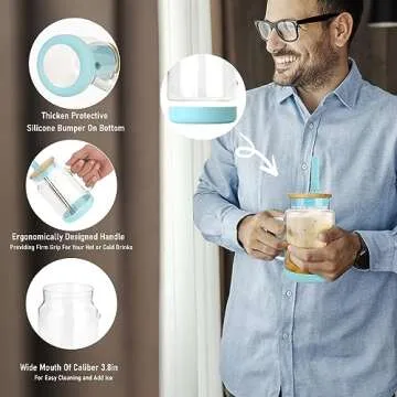 Tronco 22 oz Glass Tumbler with Handle,Glass Water Bottles with Silicone Lid and Straw,Iced Coffee Cup Reusable, Iced Coffee,Glass Water Cup With Silicone Bumper, BPA Free