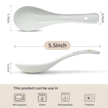 6 Pieces Japanese Retro Ceramics Soup Spoons Asian Soup Spoons Japanese Style Rice Spoon Flatware Ch...