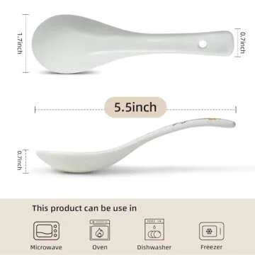 6 Pieces Japanese Retro Ceramics Soup Spoons Asian Soup Spoons Japanese Style Rice Spoon Flatware Ch...