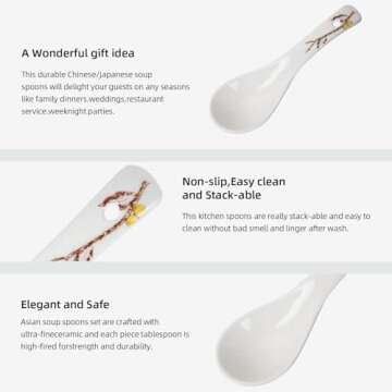 6 Pieces Japanese Retro Ceramics Soup Spoons Asian Soup Spoons Japanese Style Rice Spoon Flatware Chinese Serving Spoons Appetizers Tableware Meal Partner for Salad Ramen Noodles Wonton