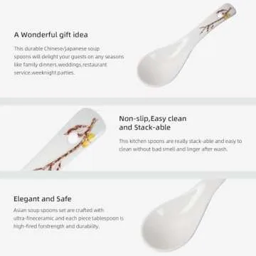 6 Pieces Japanese Retro Ceramics Soup Spoons Asian Soup Spoons Japanese Style Rice Spoon Flatware Chinese Serving Spoons Appetizers Tableware Meal Partner for Salad Ramen Noodles Wonton