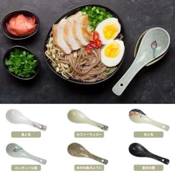 6 Pieces Japanese Retro Ceramics Soup Spoons Asian Soup Spoons Japanese Style Rice Spoon Flatware Chinese Serving Spoons Appetizers Tableware Meal Partner for Salad Ramen Noodles Wonton