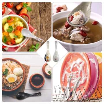 6 Pieces Japanese Retro Ceramics Soup Spoons Asian Soup Spoons Japanese Style Rice Spoon Flatware Chinese Serving Spoons Appetizers Tableware Meal Partner for Salad Ramen Noodles Wonton