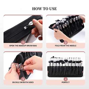 DUcare Makeup Brush Organizer 30pcs Folding Travel Professional Makeup Brushes Case Bag Stand-up Cosmetic Bag Artist Storage Bag (Only Bag)