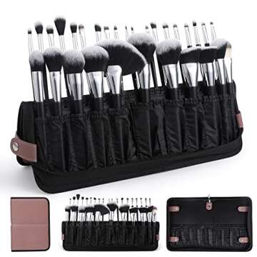 DUcare Makeup Brush Organizer 30pcs Folding Travel Professional Makeup Brushes Case Bag Stand-up Cosmetic Bag Artist Storage Bag (Only Bag)