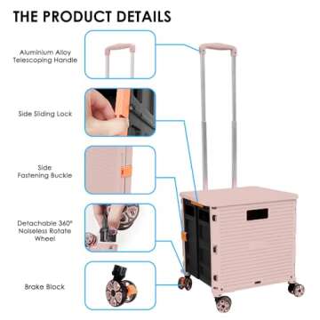 SELORSS Foldable Utility Cart Portable Collapsible Crate Rolling Carts with Wheels Rolling Tote Bask...