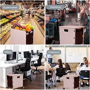 SELORSS Foldable Utility Cart Portable Collapsible Crate Rolling Carts with Wheels Rolling Tote Basket Teacher Cart with Lid Wear-Resistant 360°Rotate Wheel Noiseless for Shopping Storage Office Use
