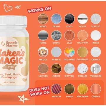 SCORCH MARKER Maker’s Magic Sealer, Matte Finish, All Purpose Glue, Waterbase Glue, Decoupage Seal...