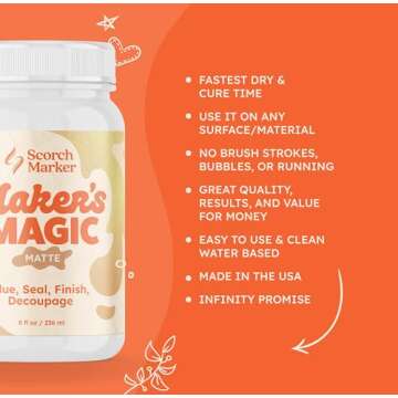 SCORCH MARKER Maker’s Magic Sealer, Matte Finish, All Purpose Glue, Waterbase Glue, Decoupage Sealer, and Finish for DIY Crafts, & Art Projects, Craft Glue, with Quick Dry & Cure Time, 8 Oz