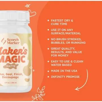 SCORCH MARKER Maker’s Magic Sealer, Matte Finish, All Purpose Glue, Waterbase Glue, Decoupage Sealer, and Finish for DIY Crafts, & Art Projects, Craft Glue, with Quick Dry & Cure Time, 8 Oz