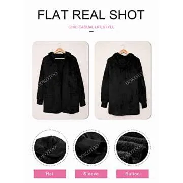 Dokotoo Womens Black Medium Fuzzy Open Front Long Sleeve Fluffy Hoodies Fleece Cardigans Sweaters Jacket Coats Outerwear