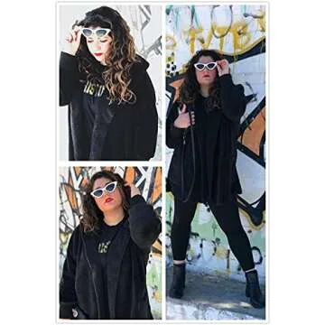 Dokotoo Womens Black Medium Fuzzy Open Front Long Sleeve Fluffy Hoodies Fleece Cardigans Sweaters Jacket Coats Outerwear