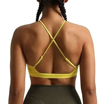 Aoxjox Women's Workout Sports Bras Jamie Deep V Fitness Backless Padded Training Gym Bra Yoga Crop Tank Top (Vibrant Yellow, Medium)