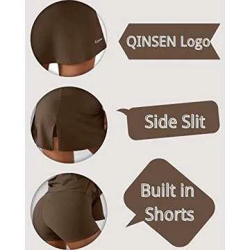 QINSEN Woman's Tennis Skirts Inner Shorts Elastic Sports Golf Skorts for Running Exercise Brown L
