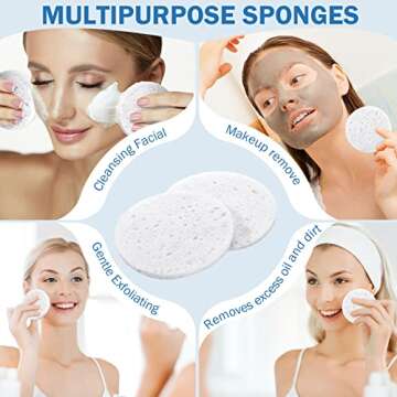 300 Count Compressed Facial Sponges Natural Face Sponges for Cleansing Facial Cleansing Sponges Pads Exfoliating Sponges for Cleansing (White)