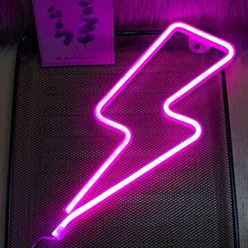 Lightning Neon Signs, Neon Signs for Wall Decor, LED Lightning Bolt Neon Sign, Battery or USB Powered Neon Lights for Bedroom Wall, Halloween, Christmas, Birthday Party, Living Room, Boys Room (Pink)