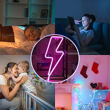 Lightning Neon Signs, Neon Signs for Wall Decor, LED Lightning Bolt Neon Sign, Battery or USB Powered Neon Lights for Bedroom Wall, Halloween, Christmas, Birthday Party, Living Room, Boys Room (Pink)
